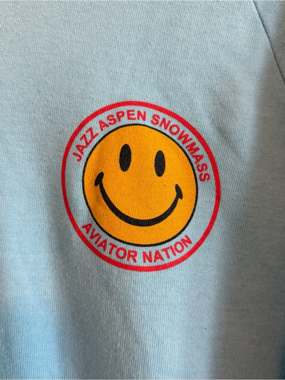 Aviator Nation Blue Jazz Aspen Snowmass Smiley Face Graphic Sweatshirt, Small - Picture 2 of 6